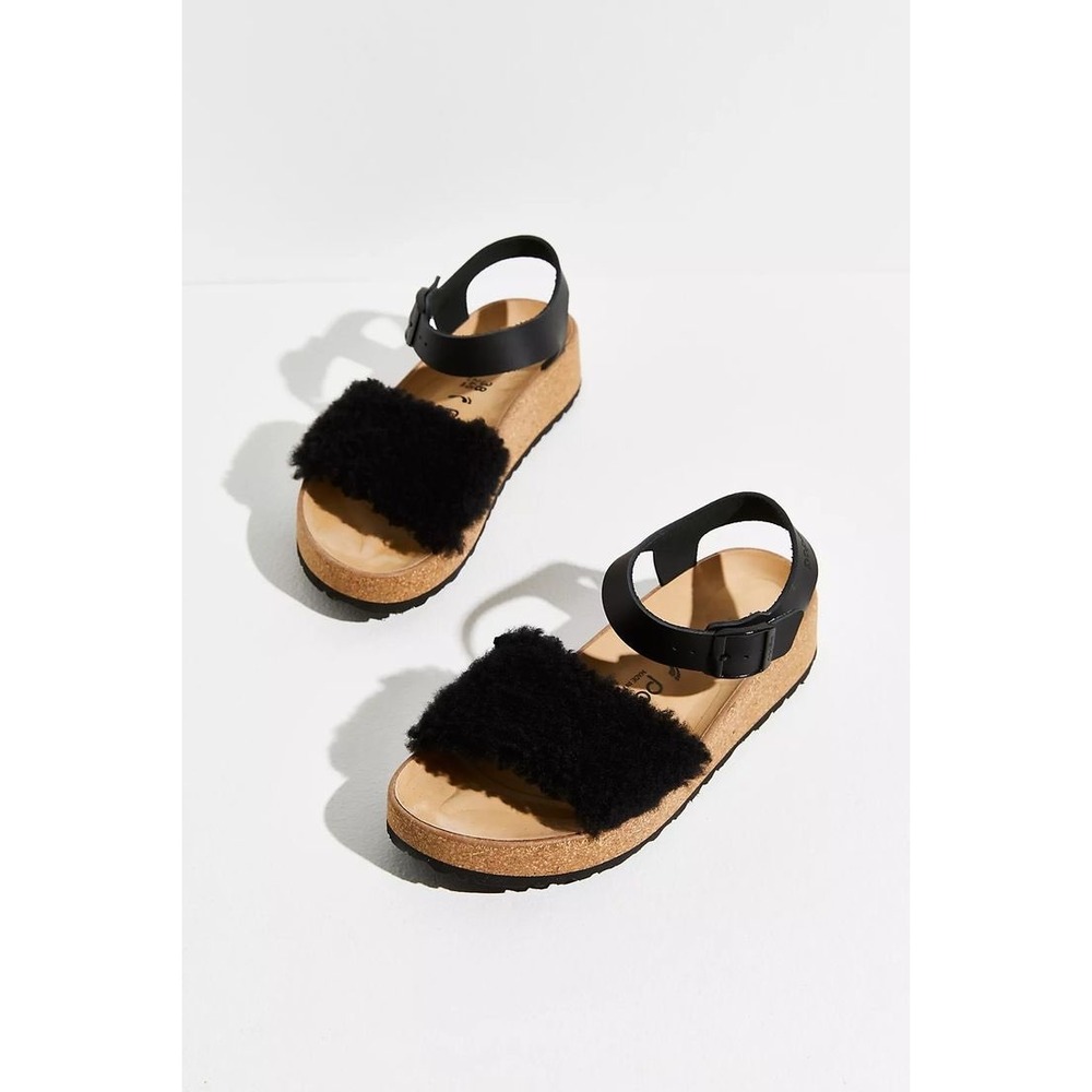 NWT Papillio Birkenstock Glenda Platform Sandal Black Shearling Leather 9